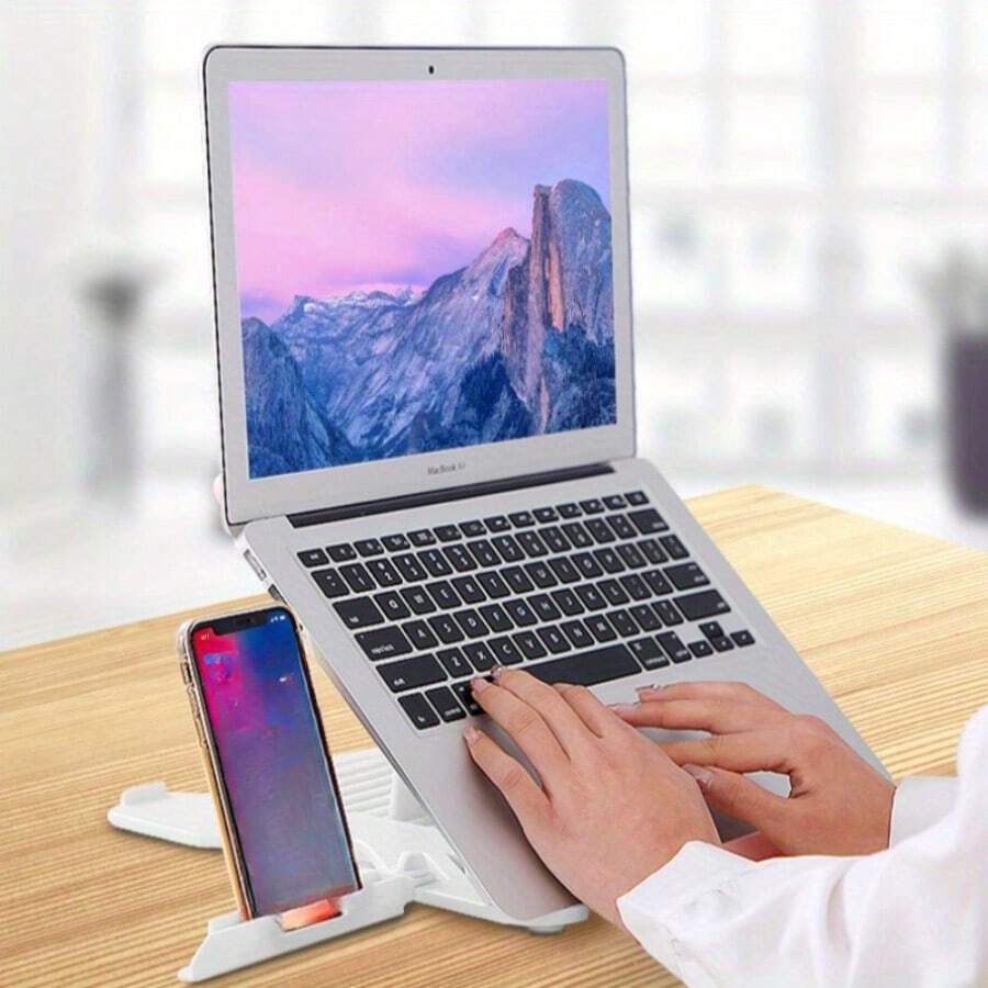 1pc Multi-Angle Laptop Stand Adjustable Lifting Slouchy Bracket Pad Foldable Portable Stand Base Cooling Rack With Mobile Phone Holder Bedroom Dormitory Desktop Cooling Rack