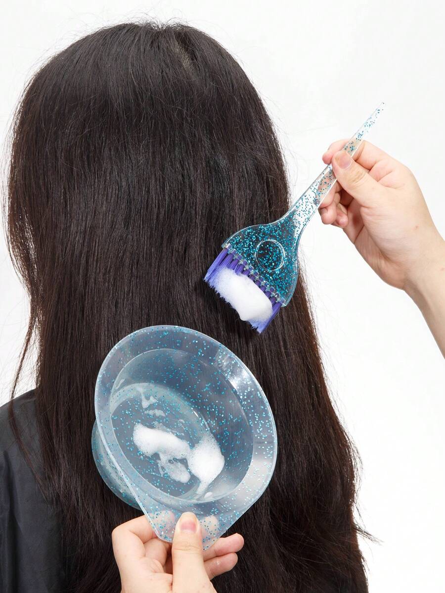 2Pcs/Set Professional Hair Coloring Tools Transparent Shiny Material, Double-Sided Hair Coloring Brush And Non-Slip Hair Coloring Bowl,Suitable For Home Salon Hair Coloring Salon Hair Coloring,Hair Tools,Hair Products And Accessories For Barber Salon Beauty Travel Essentials