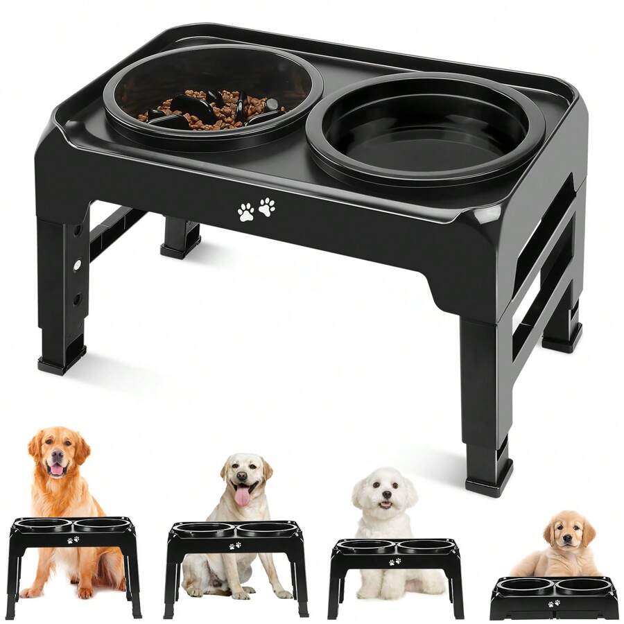 Gamelle surélevée 2-en-1 pour amateurs de chiens et mamans de chien avec support de bol réglable en hauteur à 4 positions pour la nourriture et l'eau, gamelle antidérapante pour amateurs de chiens et mamans de chien, pour chiens de taille moyenne et grande, noir, gris