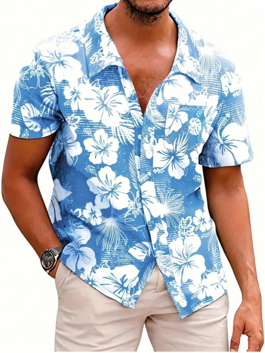 Camisa hawaiana con estampado floral para hombre, ropa de playa casual y ligera