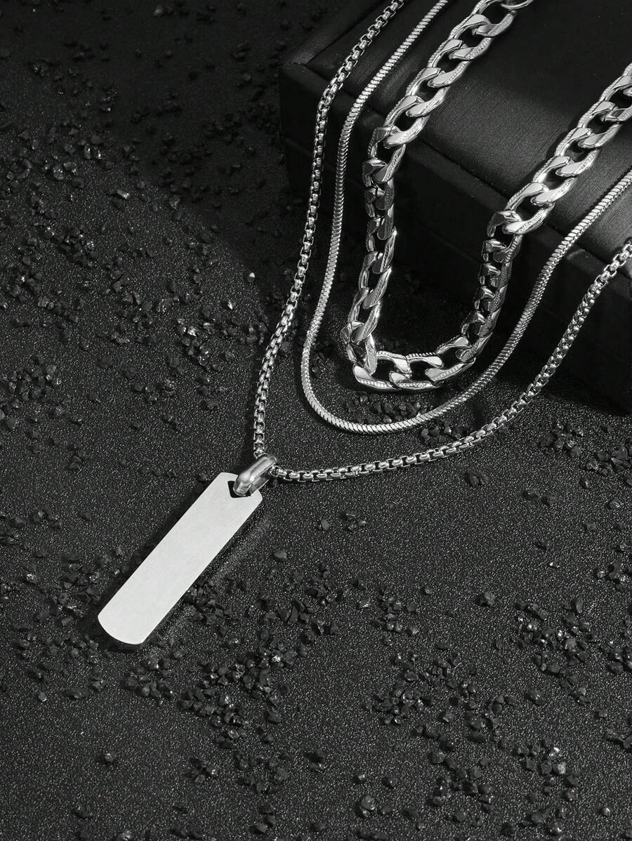 3PCS Men's Stainless Steel Daily Fashionable Minimalist Necklaces: Basketball Tag Pendant Necklace, Snakeskin Chain Necklace, Embossed Bracelet Set