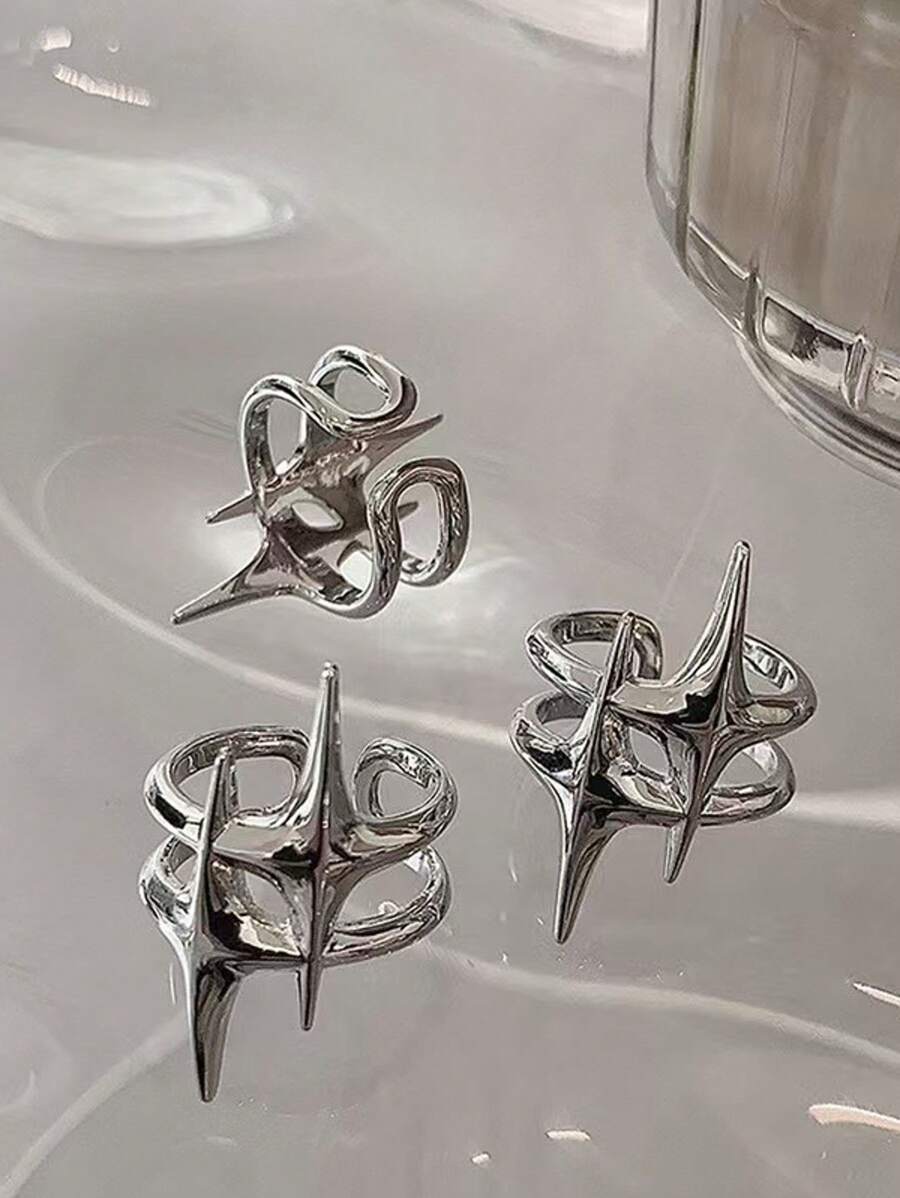 Y2K Hip Hop Silver Color Copper Stars Open Rings For Women Men Fashion Adjustable Couple Rings Vintage Ring Jewelry Gift