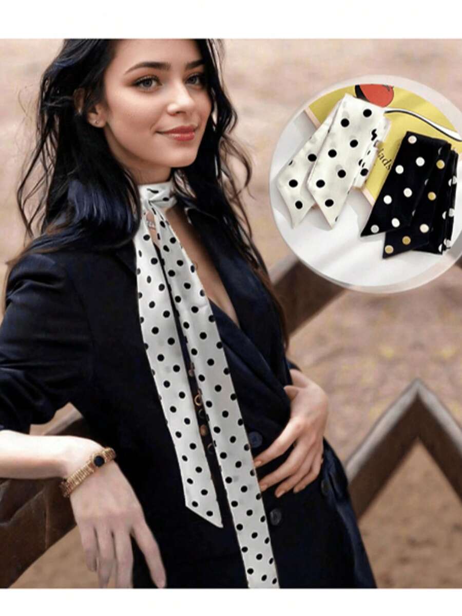 1pc Fashion Ribbon Polka Dot Scarf Printed Thin Scarf Headband Korean Style Neckerchief Long Scarves Wedding