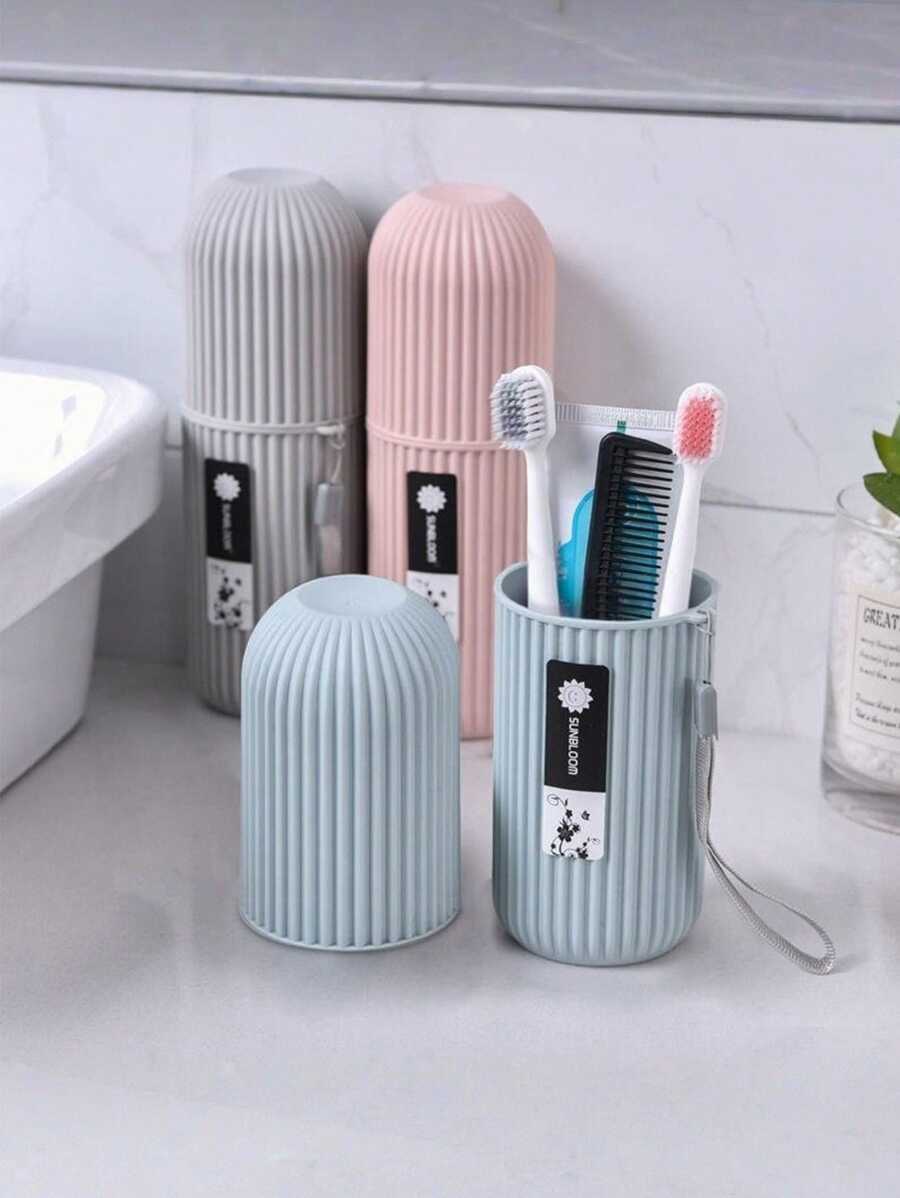 2pcs Mouthwashing And Brushing Cups Simple Tooth Cylinder Toothpaste Cover Portable Travel Suit Couple Toothbrush Box Dental Storage Box