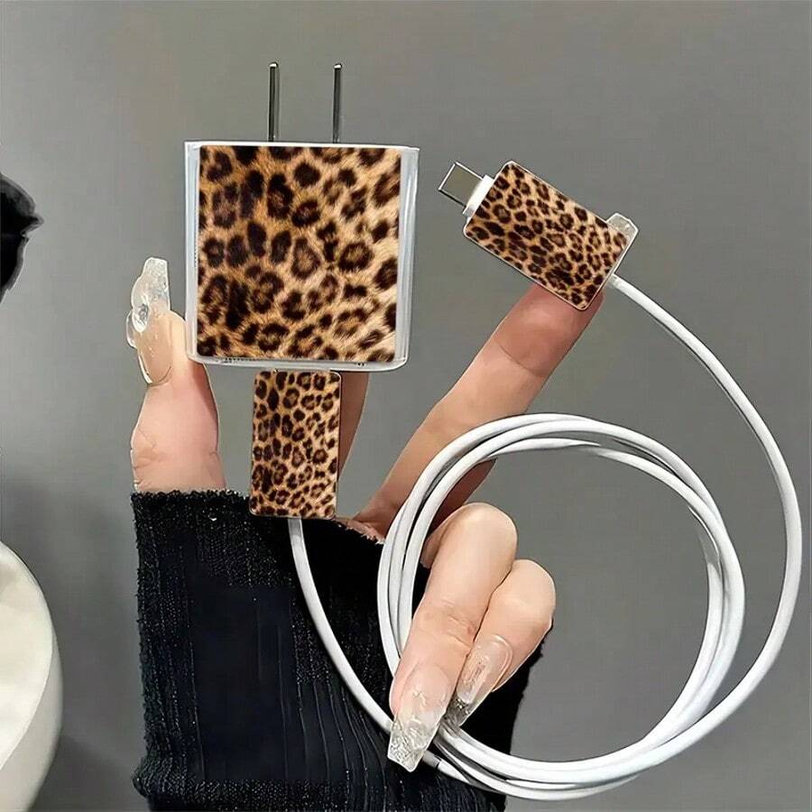 Set de 3 protectores de cable de datos con estampado de leopardo, previene roturas, compatible con estuche protector de cargador de compatible con iPhone
