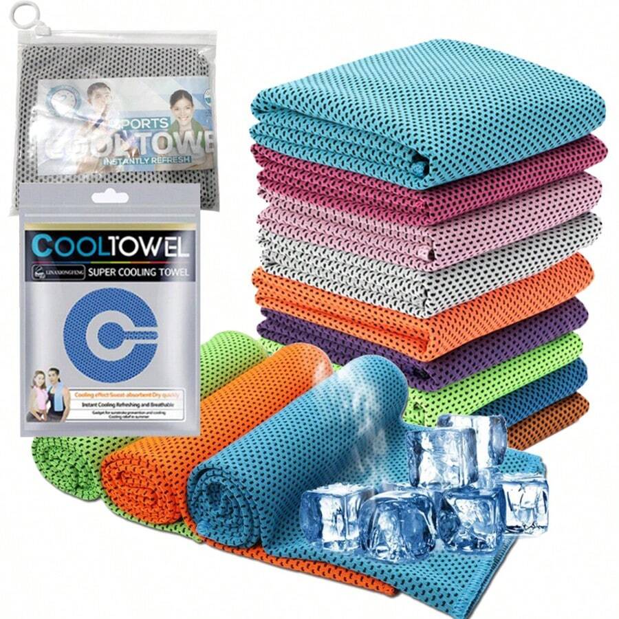 5pcs Quick-Dry Cooling Towels - Reusable, Breathable Polyester Blend, Soft Breathable Microfiber Towel, Moisture-Wicking, Cold Feel Ice Towel, Fade-Resistant Sports & Gym Towels For Summer Outdoor Activities, Ice Towels, Fitness, Running