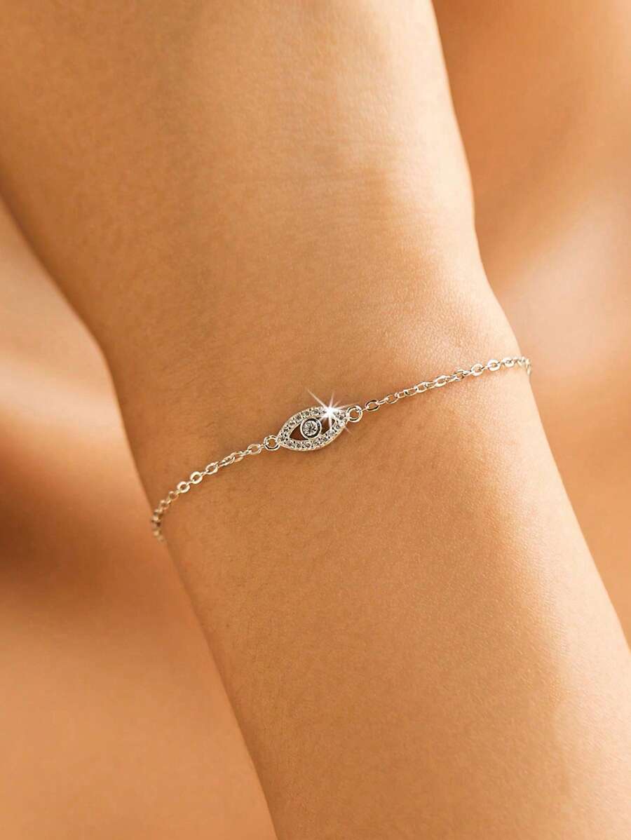 1pc 925 Sterling Silver Cubic Zirconia Evil Eye Bracelet, Suitable For Women/Girls To Wear Daily, Party, Date And Other Occasions