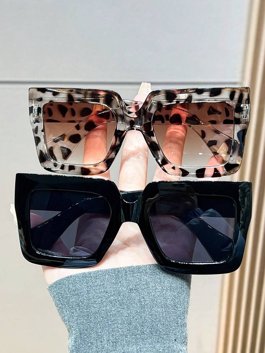 2 pièces Lunettes de mode femme à grand cadre, convenant pour les vacances à la plage d'été et la prise de photos personnelles