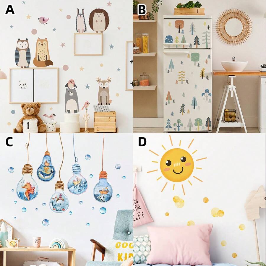 1 pieza Adhesivo de pared con estampado de girasol y animales del bosque, nuevo decoración de fondo para sala de estar/dormitorio/estudio, papel tapiz autoadhesivo decorativo para decoración del hogar, decoración de pared, baño, dormitorio, sala de estar, decoración de la casa