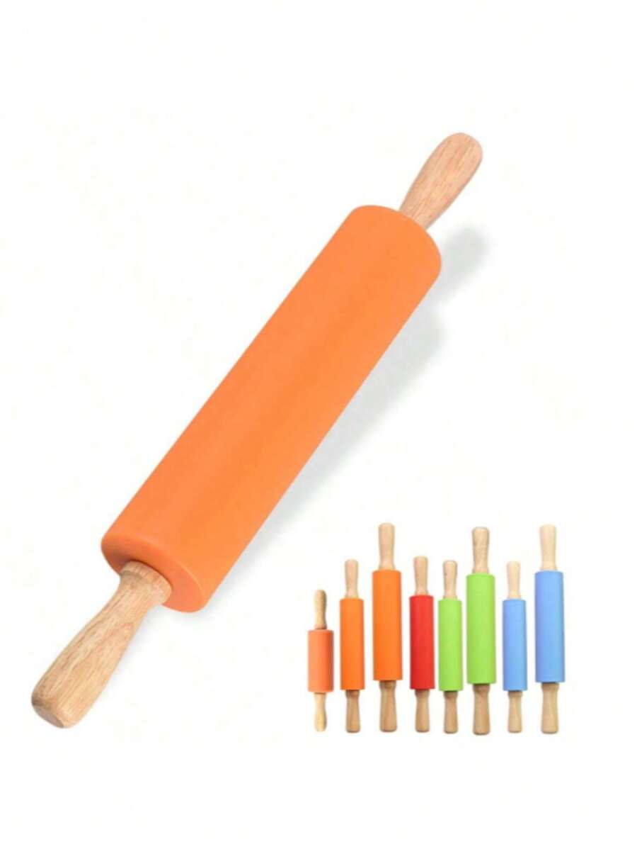 1 Stück Silikonausrollholz, antihaftbeschichtet, Holzgriff, Teigroller