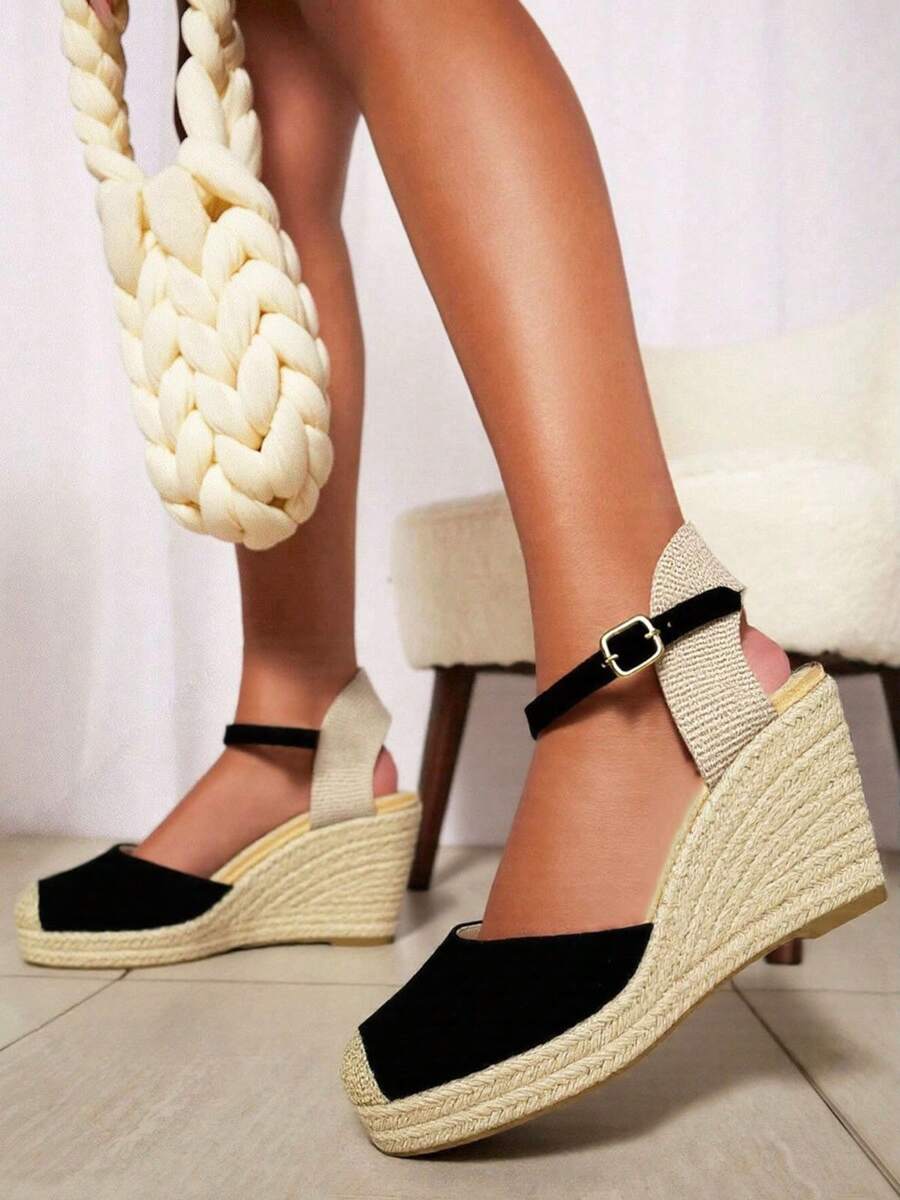 Sandales compensées hautes en espadrille pour femme, sandales compensées en espadrille pour l'été, sandales compensées hautes, espadrilles classiques, sandales pour femme