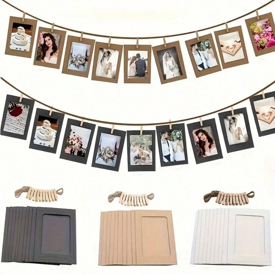 1 Set Photo Frame With Clips, Banner Wreath For Home Decor (10 Frames + 10 Clips + 1 Rope), Handmade Craft And Sewing Supplies, Party Decorations For Spring, Summer, Autumn, Winter, No Power Source Required, No Batteries, No Feathers