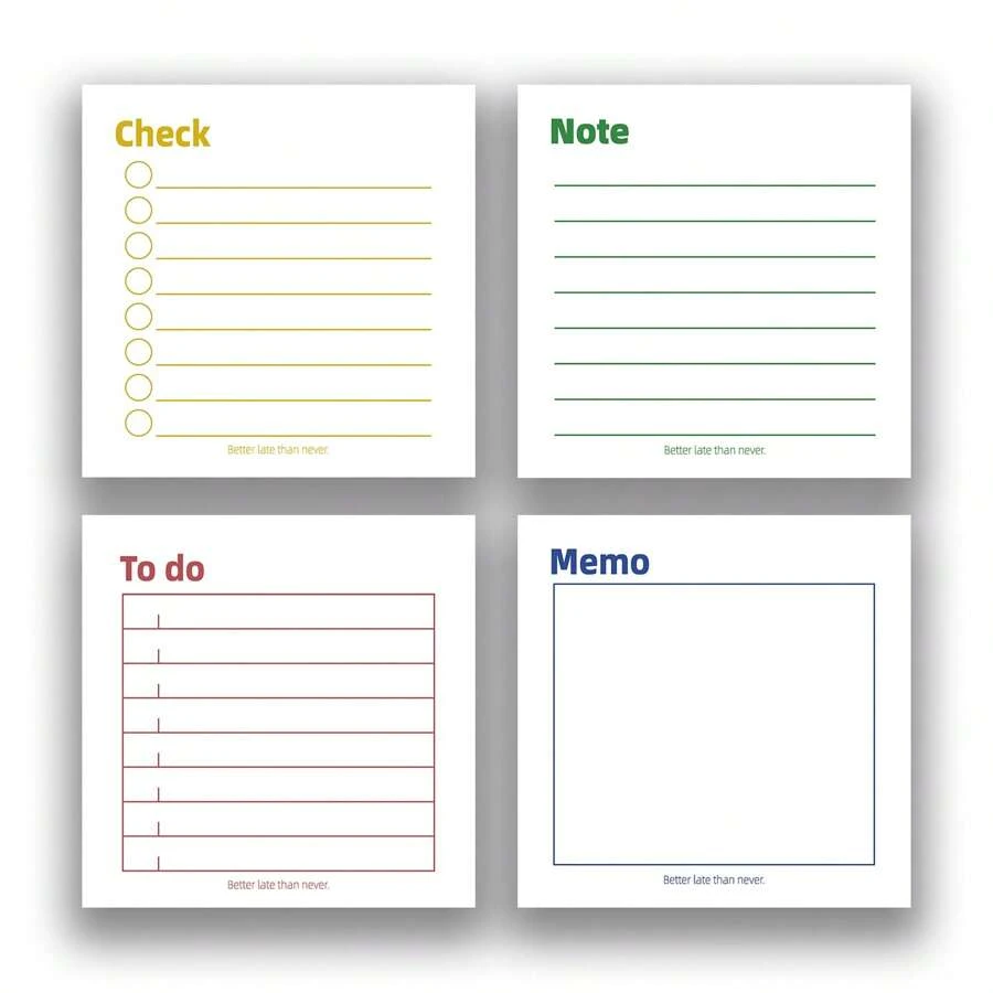1pc/4pcs Time Management Efficiency Memo Sticky Notes 3"X3" - 50 Sheets Per Pad - Desk Accessories For School, Office And Home - Ideal Gift For Teachers, Women And Colleagues,School Supplies,Back To School