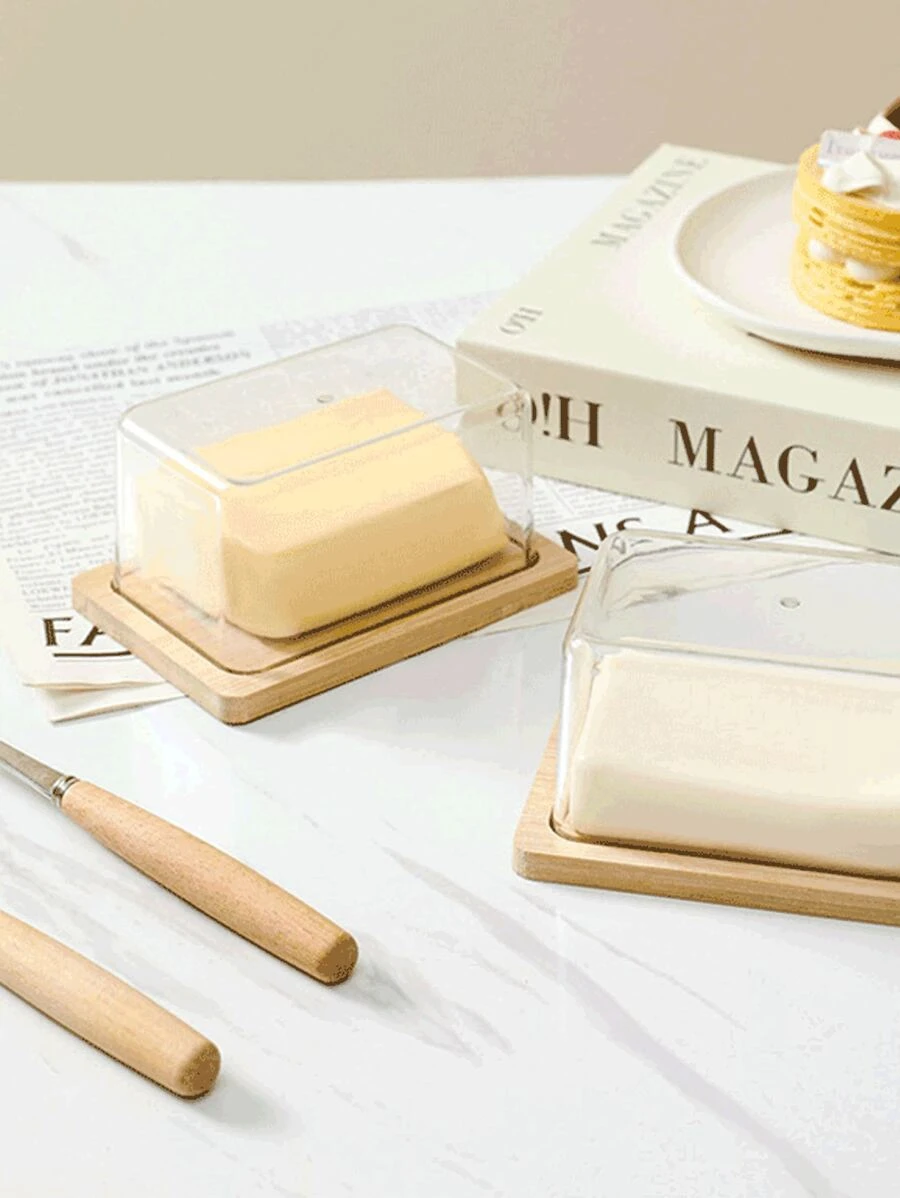 1pc Butter Cheese Storage Container With Lid, Rectangular Butter Preservation Box, Dessert, Cake, Cheese Organizer