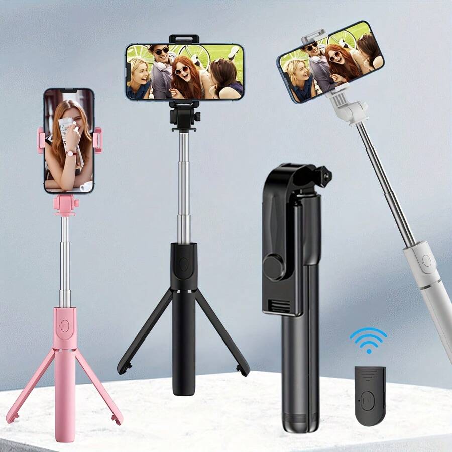Palo selfie telescópico portátil, trípode de mano para viajes, soporte para teléfono inalámbrico con control remoto, trípode expandible para teléfono
