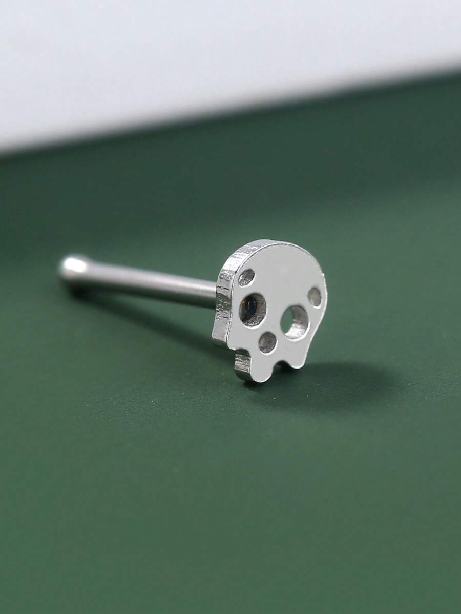 1pc Fashionable & Stainless Steel Skull, Heart, Flower Multi-Element Hip Hop Style Men Nose Stud & Hoop, Straight & Curved Unisex Nose Ring Piercing