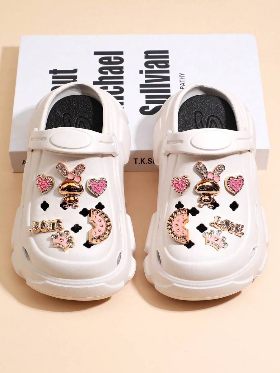 Kids Gold Rabbit Pattern Breathable Sandals, Slip-Resistant Open-Toe Slippers For Boys And Girls, Summer Beach Slides For Toddler To Big Child
