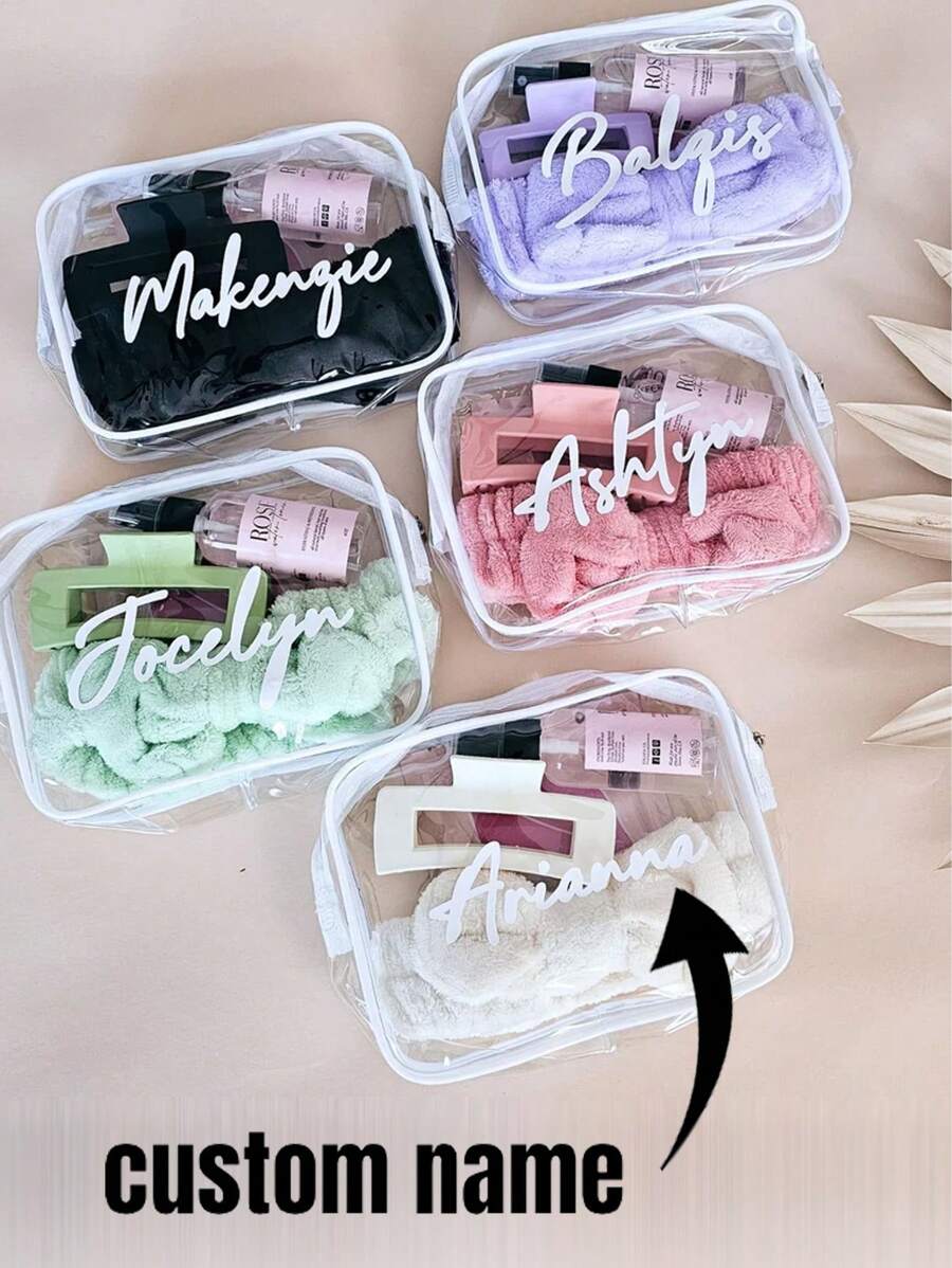 Personalized Makeup Bag, Beach Wedding Gift, PVC Transparent Makeup Bag, Waterproof Toiletry Bag, Bridesmaid Gift, Summer Vacation, Bachelorette Party, Mother's Day Gift, Teacher's Day Gift, Mailman Essentials Summer Travel Organizer Mailman Essentials Travel Cosmetic Bag With Zipper - Large Capacity Makeup Bag