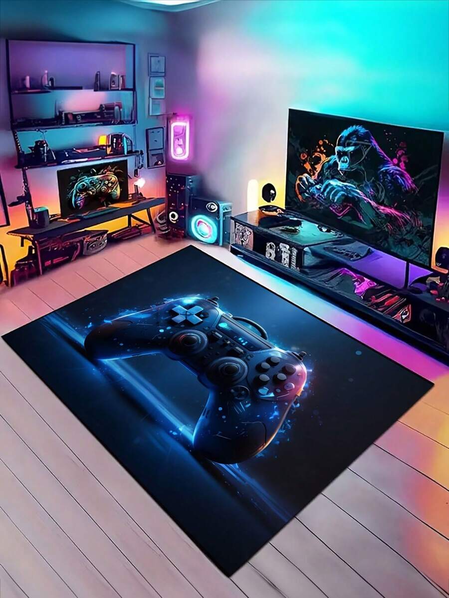 1 Stuk Blauw Afstandsbediening Thema Jongenskamer Spel Tapijt, Geschikt Voor Spel Kamers, E-Sports Kamers, Spel Bediening Gebied Tapijt, Speler Slaapkamer Woonkamer Deurmatten, Oefen Tapijten, Cyberpunk Ontwerp Binnen Gebied Tapijten, Geschikt Voor Het Decoreren Van Geschenken In Tiener- En Volwassenenkamers. Anti Slip En Anti Fouling, Geschikt Voor Gebruik In Alle Seizoenen En Vakanties.