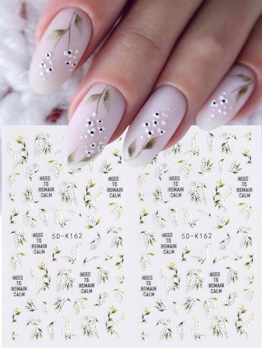 2 STUKS Glamoureuze Witte Lelie Van De Vallei Nagelstickers 5D Reliëf Ontwerpen Zelfklevende Nagelkunst Decals Realistische Bloemblaadjes Stickers Voor Lente Zomer Nagels