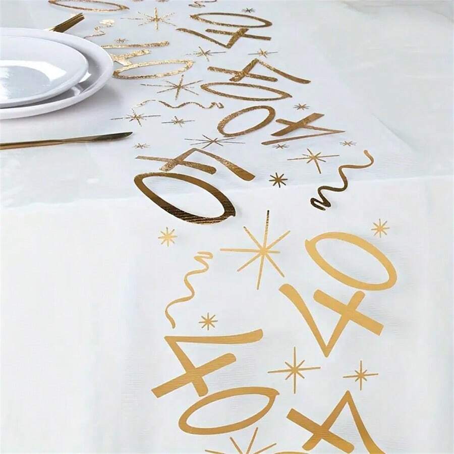1pc 20th Anniversary Foil Gold Table Runner, Personalized , Ideal For Celebrating Couples, Boyfriend/Girlfriend, Birthday Party Decoration, Special Occasion Decor, Home Dining