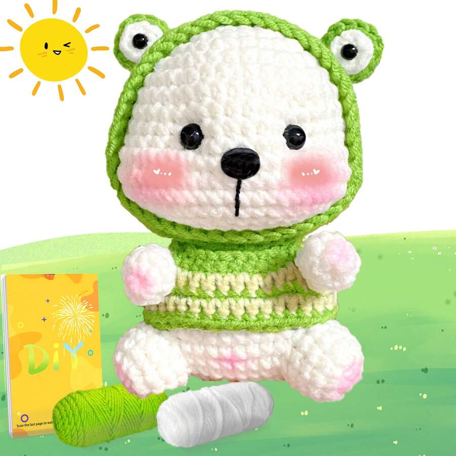 DIY Bear Crochet Set Suitable For Starters Who Are New To Crochet Craft Decor With Step-By-Step Instructions Handmade Crochet Knitting Kit Suitable For Doll Gifts, Stress Relief, Knitting Learning. Crochet Material Kit For DIY Beginner Gift With Complete Material Package