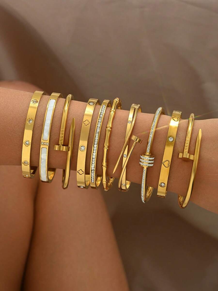 1pc Stainless Steel Bracelet Men And Women's Four Seasons Personalized Design Heart Zirconia Bracelet Jewelry Accessories Gifts, Jewelry Gold Jewelry Jewelry Women Bracelets Accessories Women Stainless Steel Jewelry Bracelets For Women