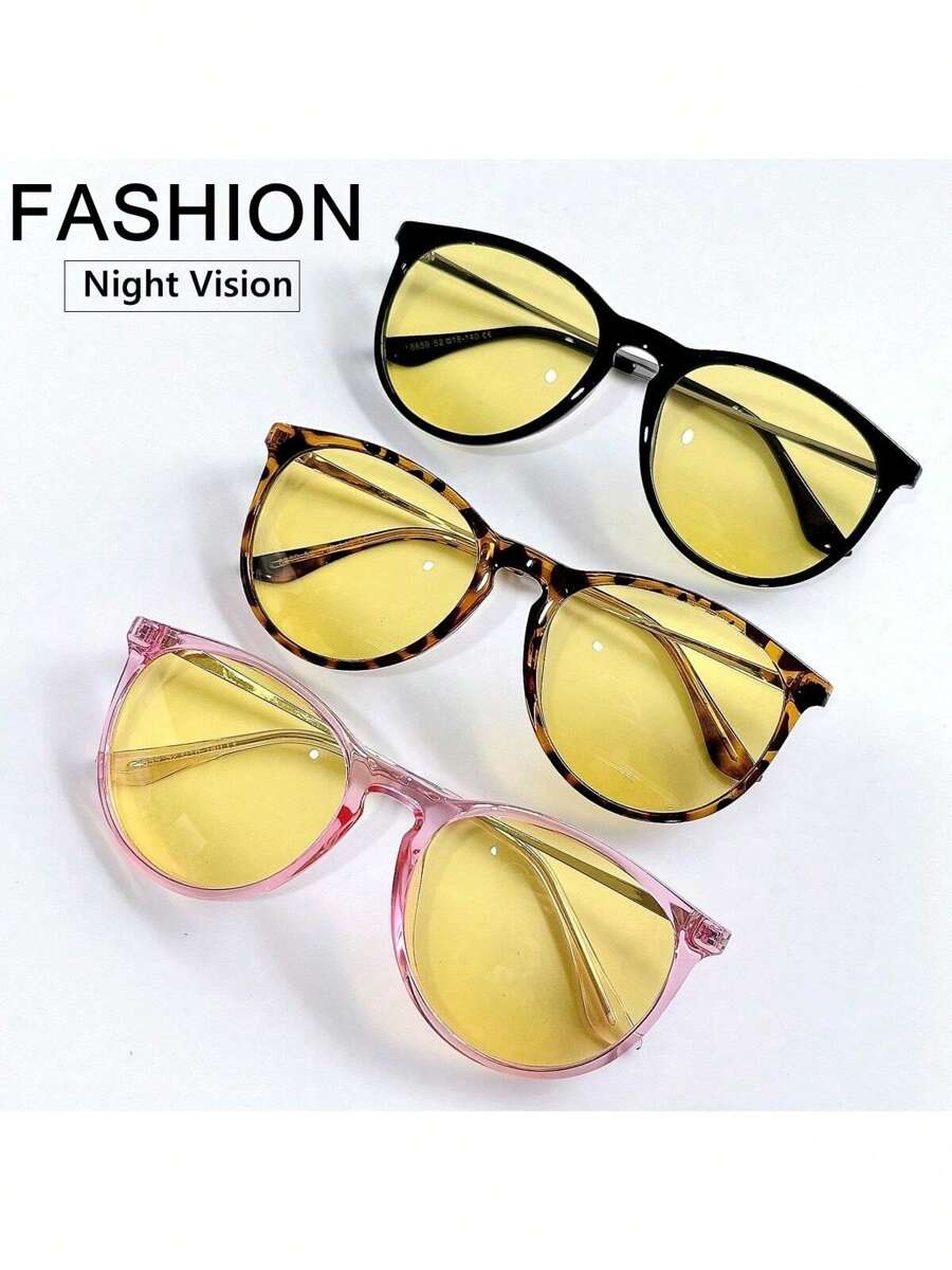 1pc Fashionable Circular Night Vision Glasses, Protection, Yellow Lens Suitable For Driving At Night, Great Gift For Friends For Summer Beach Vacation,Outdoor,Travel