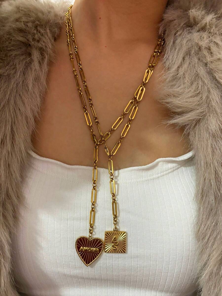 Monlansher 1 pezzo Nuova collana in acciaio inossidabile con ciondolo a forma di cuore, lunga collana da donna alla moda, minimalista e versatile per uso quotidiano