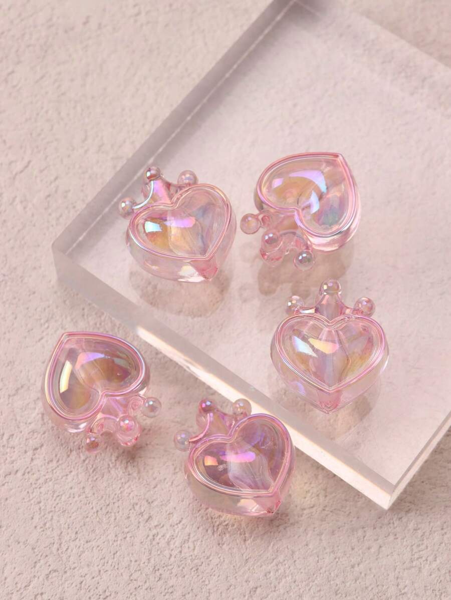 5pcs Bright Iridescent Crown & Heart Shaped Beads, DIY Jewelry Accessory