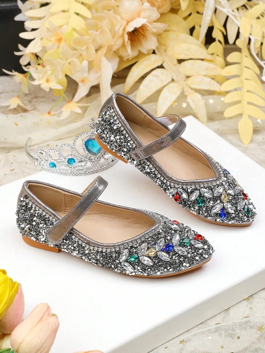 New Rhinestone Decor Children's Flat Shoes, Casual Daily Wear