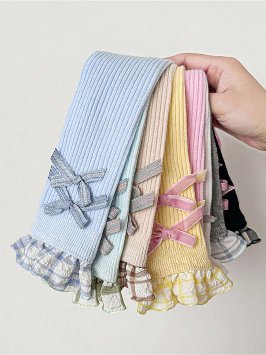 Girls' Bow Decor Mid-Calf Socks, Versatile Lightweight Kids Princess Socks For Spring & Fall