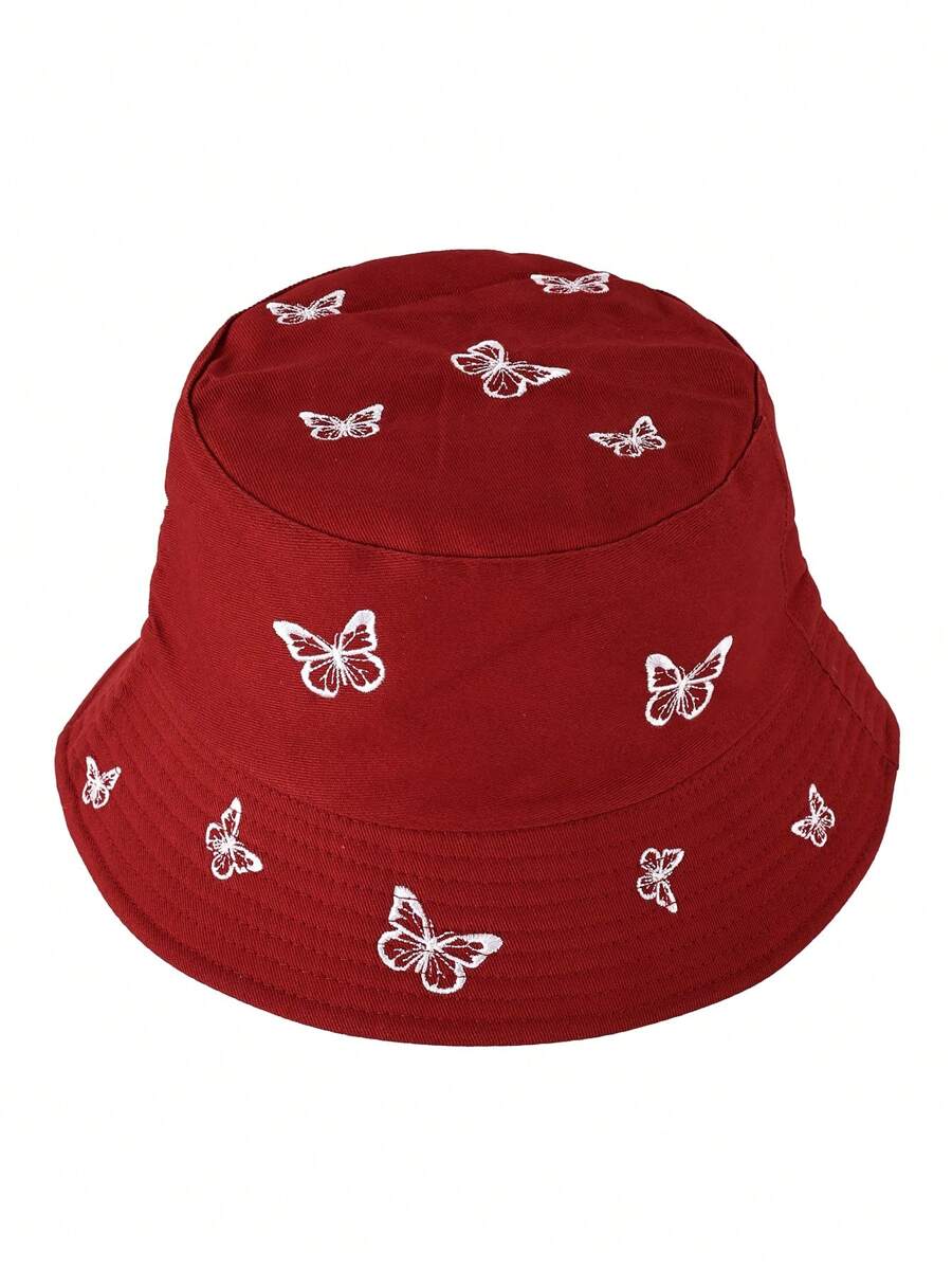 1pc Casual Polyester Embroidered Butterfly Decor Reversible Bucket Hat, UV Protection, Fashion & Versatile For Men & Women