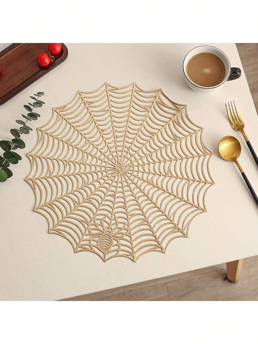 1 pieza Salvamanteles con aislamiento térmico con diseño de telaraña de Halloween, mantel de mesa de PVC con patrón de araña y calabaza recortada, gran posavasos, anti-escaldadura, anti-manchas, fácil de limpiar, decoración protectora de escritorio