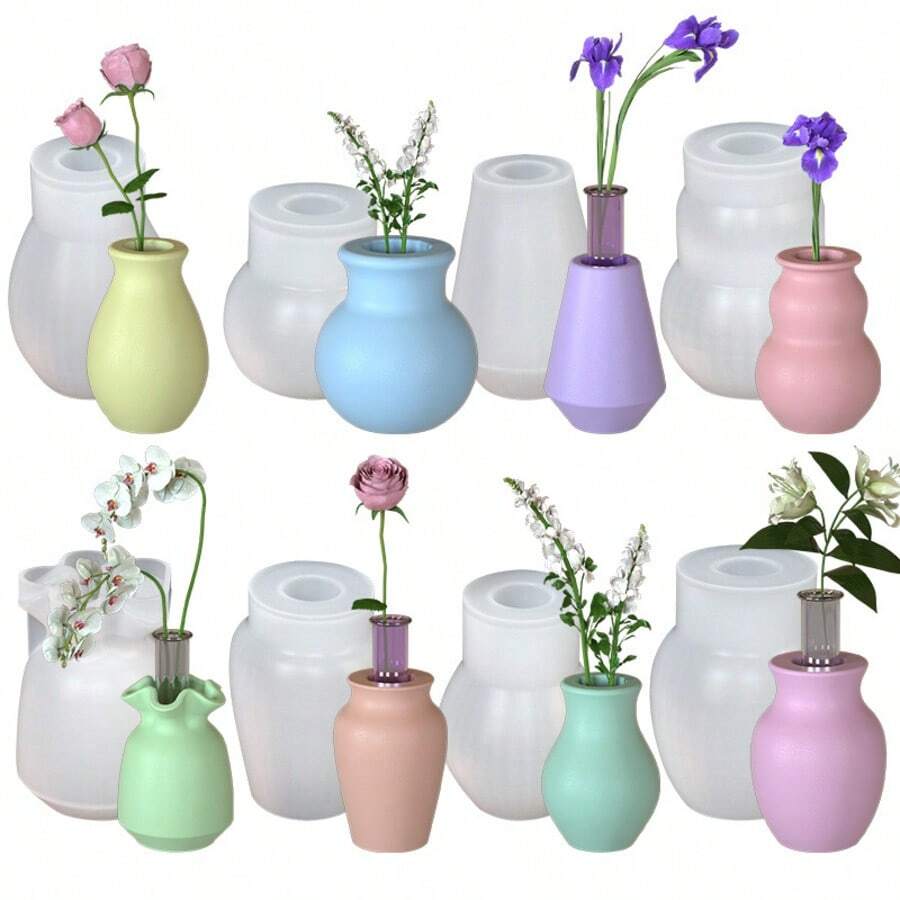 1 Set Of 8 Pcs Flower Vase & Candle Holder Mold, Resin Silicone Mold, Heat-Resistant Epoxy Resin Silicone Mold For Scented Candle DIY, Home Decoration Accessories, Creative Gift Box
