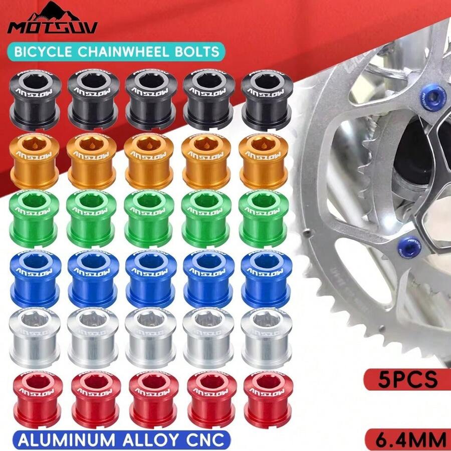 MOTSUV 5pcs Bicycle Crankset Screws, Suitable For Single/Double Chainring Aluminum Alloy Road Bike And Mountain Bike