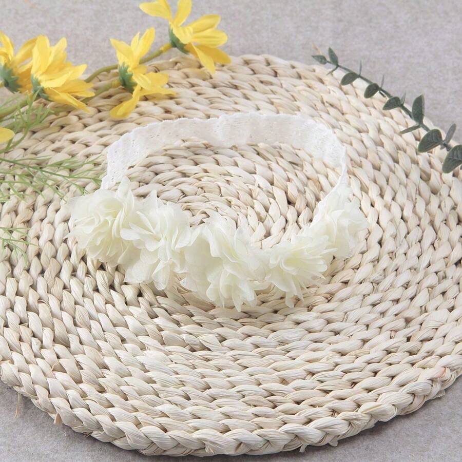 1 Peça Tiara Elástica Infantil com 5 Enfeites Florais Fofos de Chiffon, Dia dos Namorados