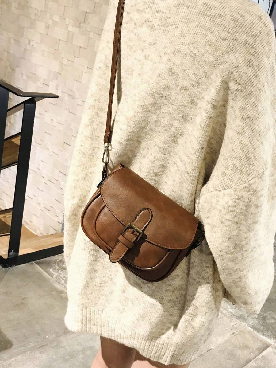1 pièce Mini sac bandoulière minimaliste décoré de couleur unie vegan rétro
