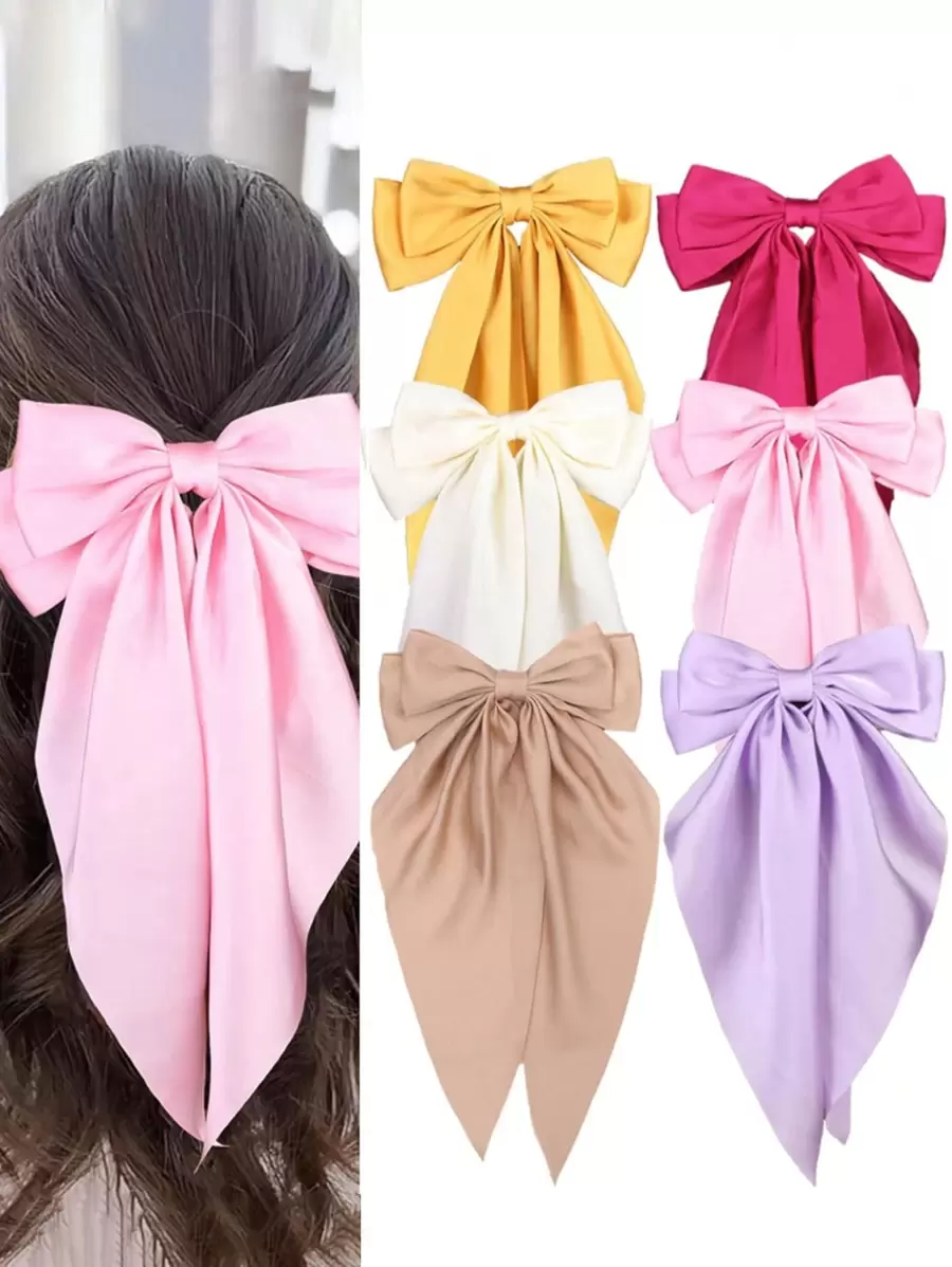 6 Pcs Silky Satin Bow Hair Accessories, Women's Large Hair Clips Girls Hair Accessories Hair Clips Bows Beautiful
