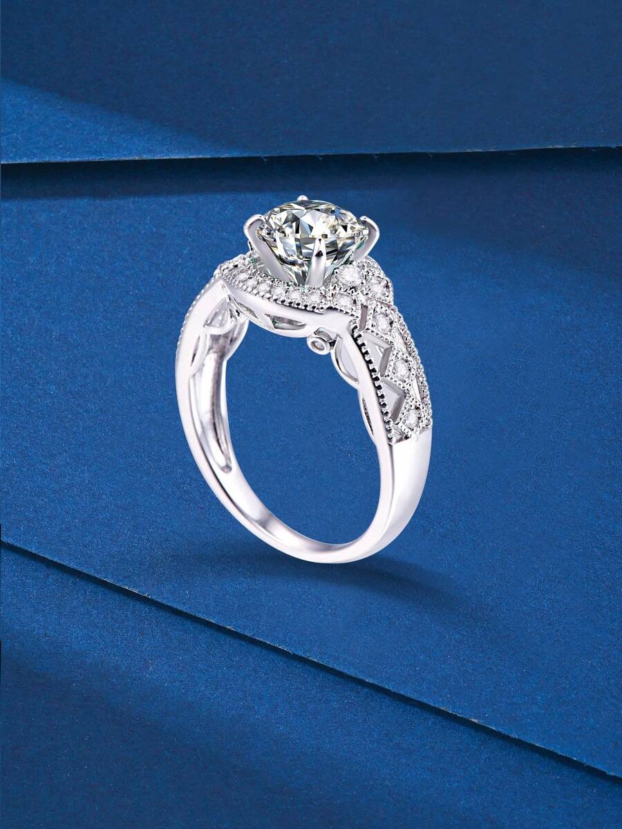 1pc S925 Sterling Silver Jewelry With Moissanite Main Stone, Elegant Luxury Jewelry Suitable For Engagement, Formal Event, Wedding, Romantic Gift With Eternal Charm, Christmas Gift For Her, Eid Al-Fitr Accessory