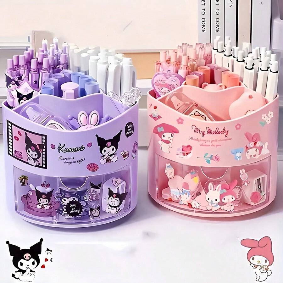 Sanrio Draaibare opbergdoos voor pennen, leuke opbergdoos voor op het bureau met meerdere lagen, beschilderde opbergdoos van kunststof, perfect cadeau voor liefhebbers van kantoorbenodigdheden