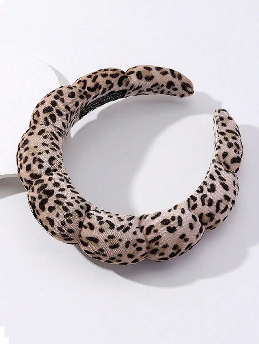 1 pieza Diadema de alta gama con estampado de leopardo hecha a mano para mujer - Venda para el cabello de esponja para lavarse la cara