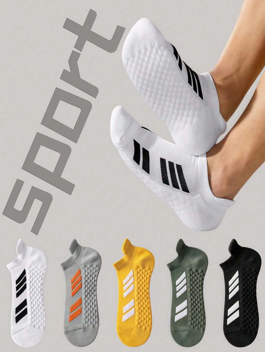 1/3/5/10 Pares de Meias Esportivas Masculinas, Design Listrado em Verde Água, Meias Tornozelo para Primavera/Verão, Meias Finas e Respiráveis para Corrida, Confortáveis para Fitness, Esportes, Atividades Diárias ao Ar Livre