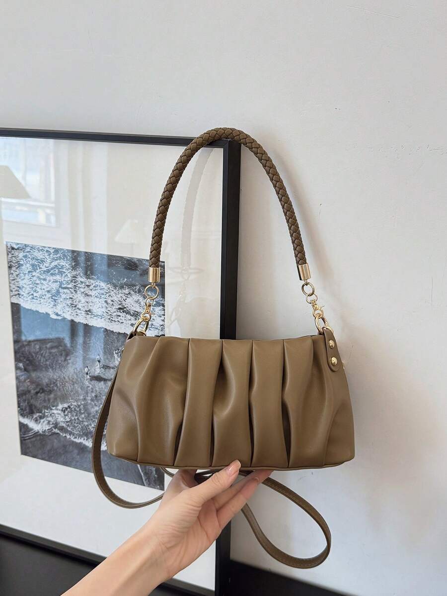Bolso vintage, bolso de invierno, bolso de hombro de piel de PU con pliegues de moda, bolso de mano de mujer, bolso cruzado, adecuado para chicas, estudiantes, trabajadores de cuello blanco, ir al trabajo, combinación diaria, ocio, compras, viajes, regalos.