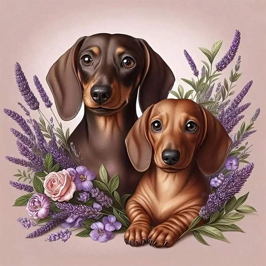 1 Set 5D DIY Diamond Painting Kit, 2 Lying Dogs Theme Pictures, Art Painting Wall Decor, Embroidery Set Home Decor, Handmade Household Holiday Gift, Decoration For Living Room, Kitchen, Bedroom, Frameless