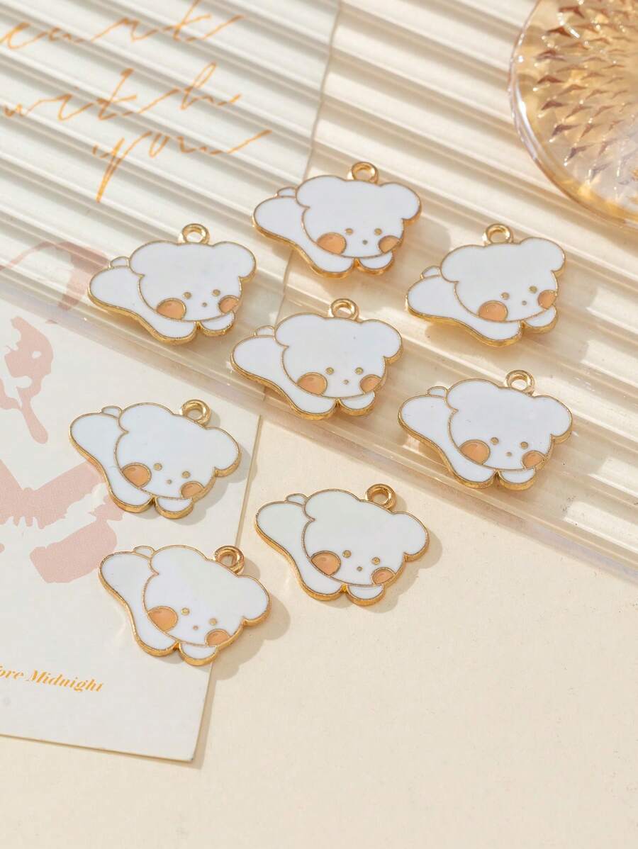 8pcs Fashionable 3D Zinc Alloy Dripping Paint Cute Dog Pendant Necklace, Bracelet, Key Chain, DIY Jewelry Accessories