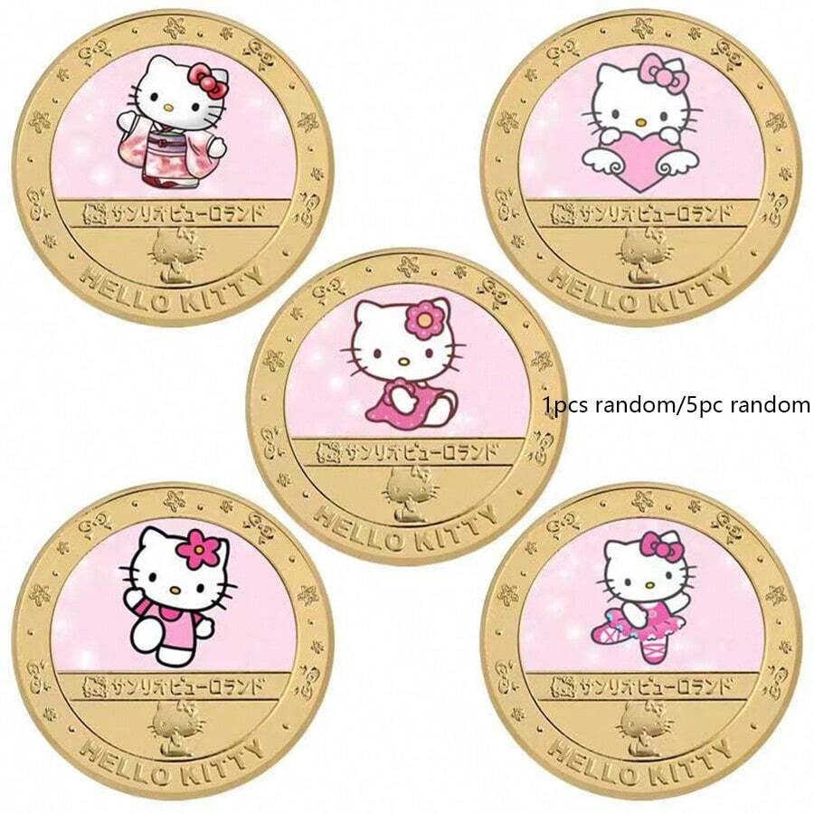 Sanrio 1pc/5pcs Random Style Hello Kitty Cute Cartoon Commemorative Coin, Cartoon Gift Commemorative Medal Small Gift, Suitable For Easter, National Day, Women's Day