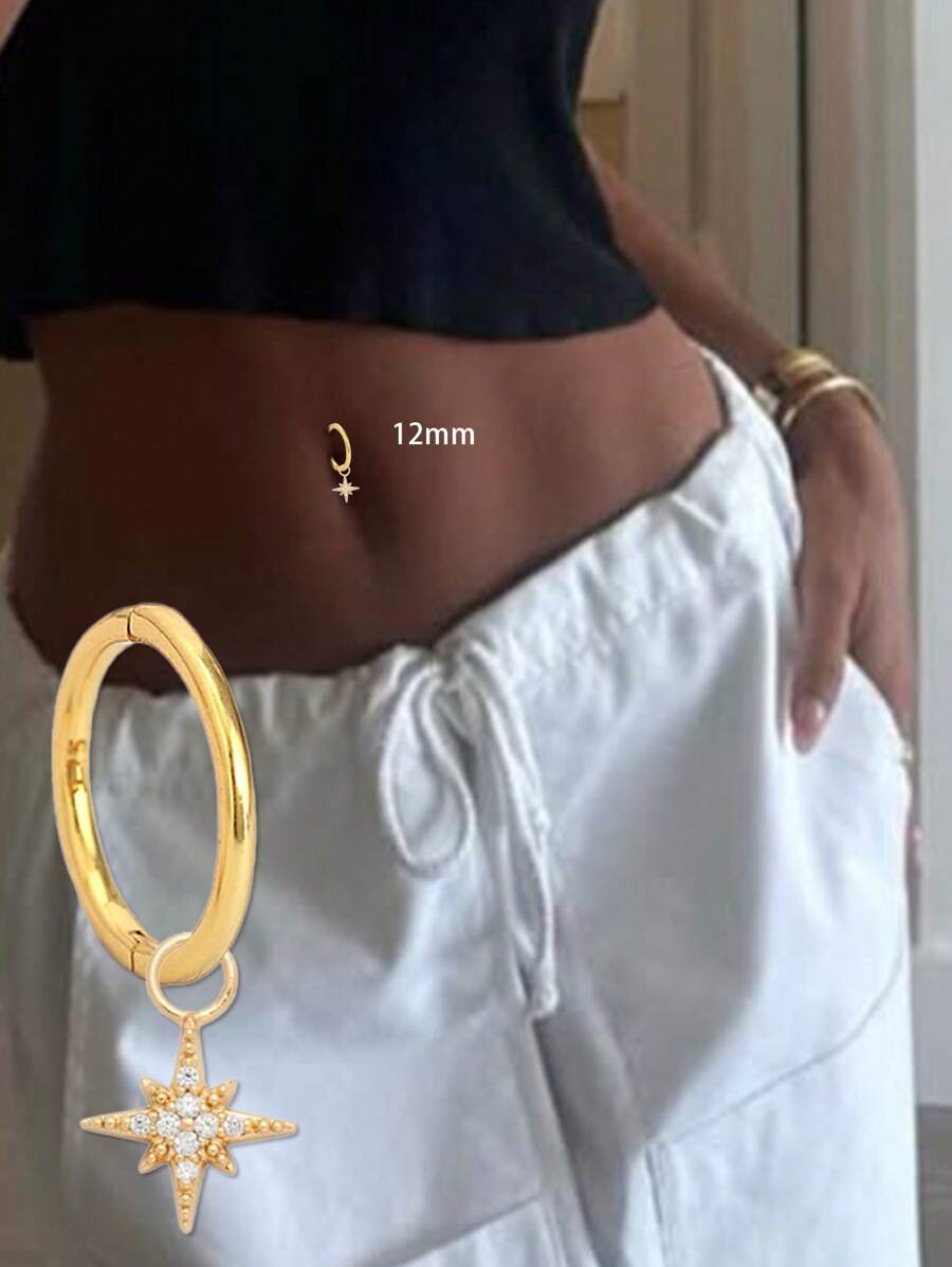 1PC 925 Sterling Silver North Star Hoop Belly Ring Belly Piercings, 8mm 10mm,12mm Hoop Piercing, Belly Hoop