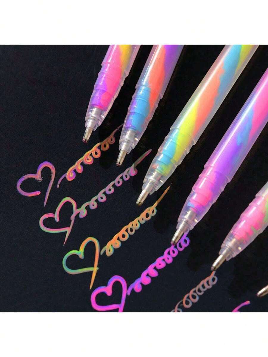 Highly Attractive Writing Greeting Card Gradient Color Spiral Pen Handbook Special Hand-Made DIY Painting Pen Student Neutral Pen 6pcs