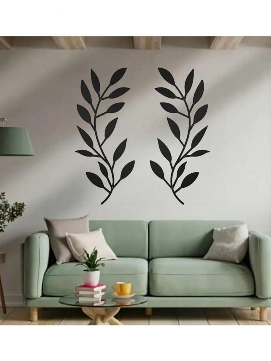 2pcs Farmhouse Leaf Metal Wall Art Decor - Elegant Home Decor For Housewarming, Metal Hanging Decorations, No Electricity Or Feathers Design, Suitable For Living Space Wall Decor, Living Room, Bedroom, Office Gifts Birthday Graduation